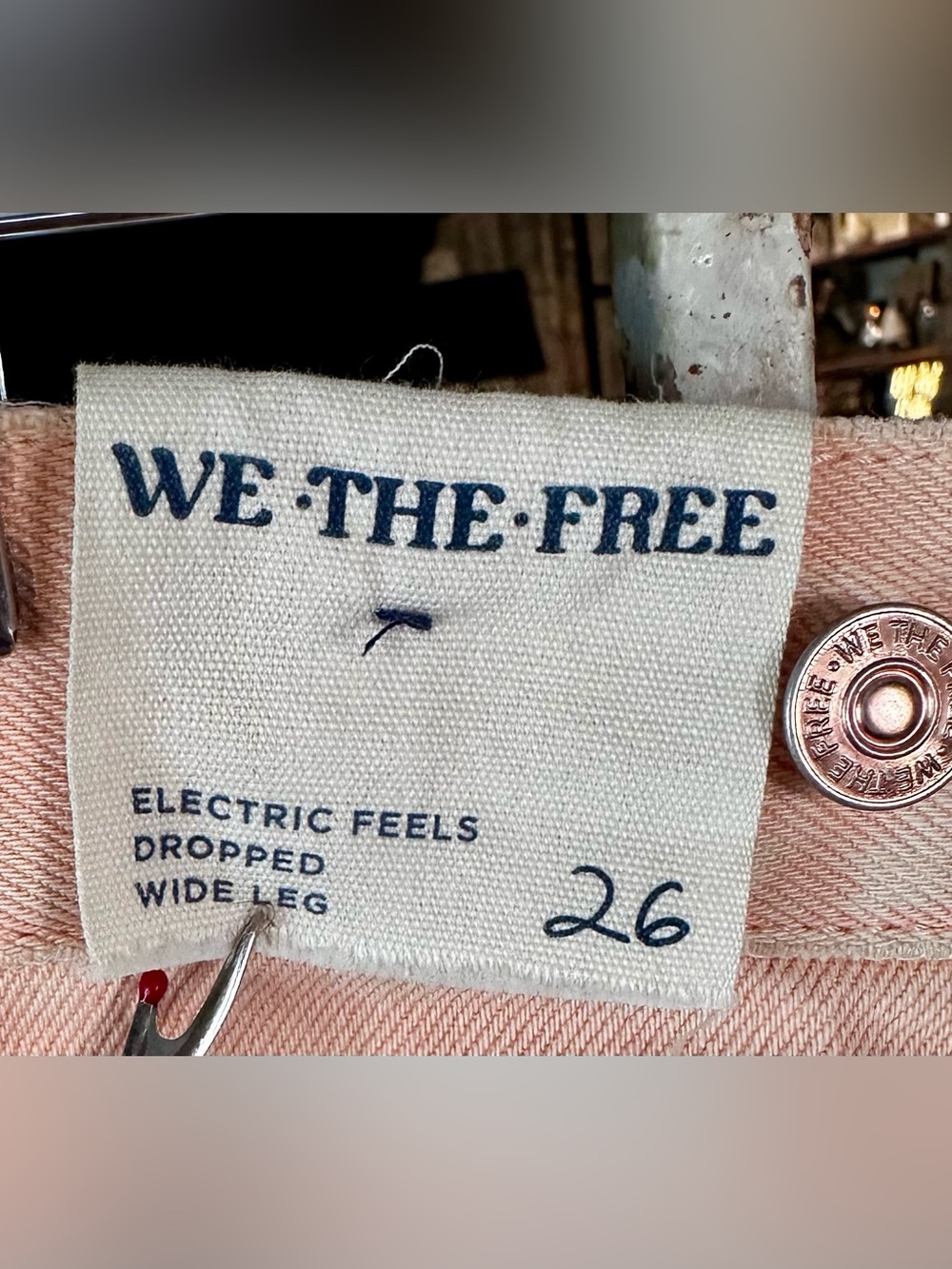 NWOT Free People We The Free Electric Feels Dropped Wide Leg Jeans Peach 26 - Picture 4 of 8
